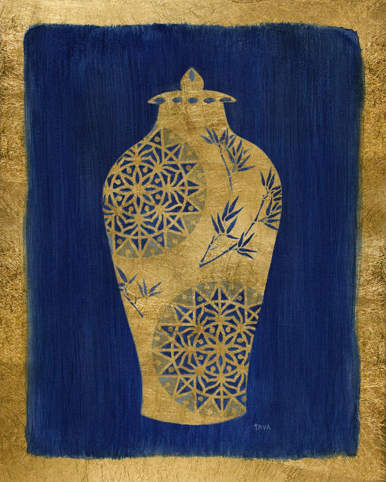 Framed - Sapphire And Gold Urn II By Tava Studios - Blue