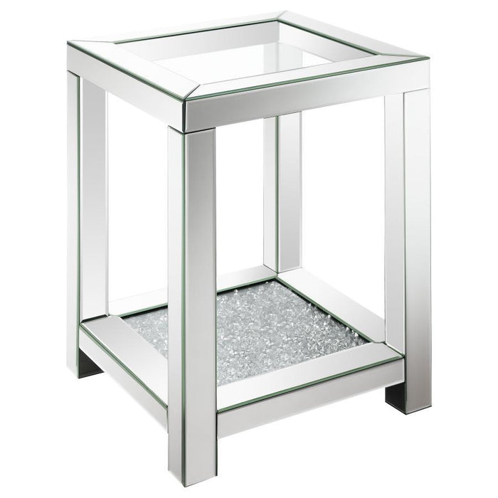 Valentina - 1-Shelf Square Glass Top Side End Table - Silver