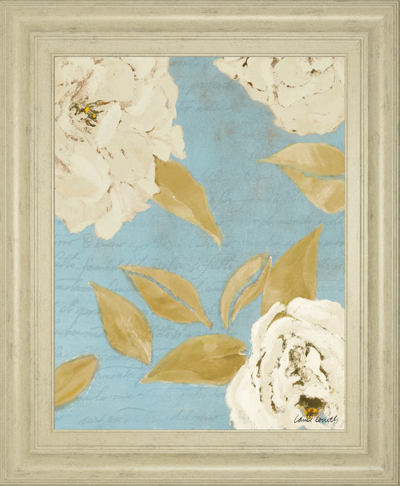 Scripted Poetic Peonies I By Lanie Loreth - Framed Print Wall Art - Blue