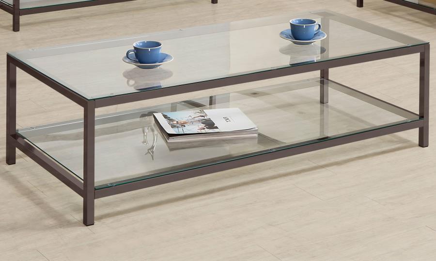 Trini - 1-Shelf Glass Top Coffee Table - Black Nickel