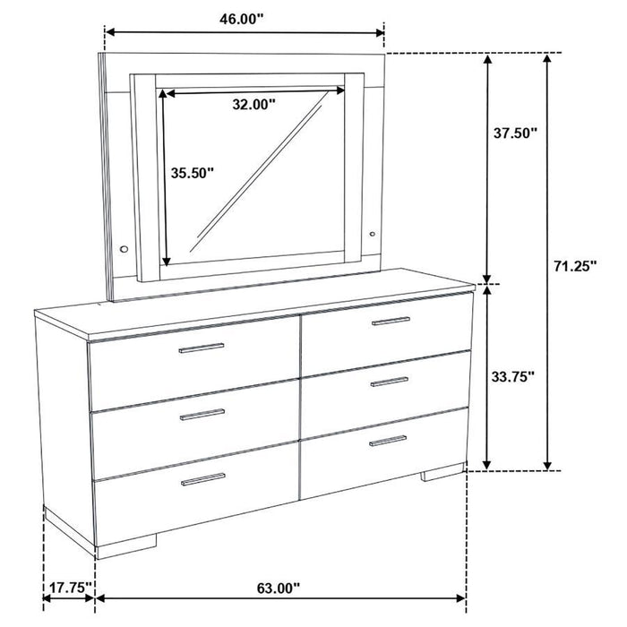 Felicity - 6-Drawer Dresser With LED Mirror - White High Gloss