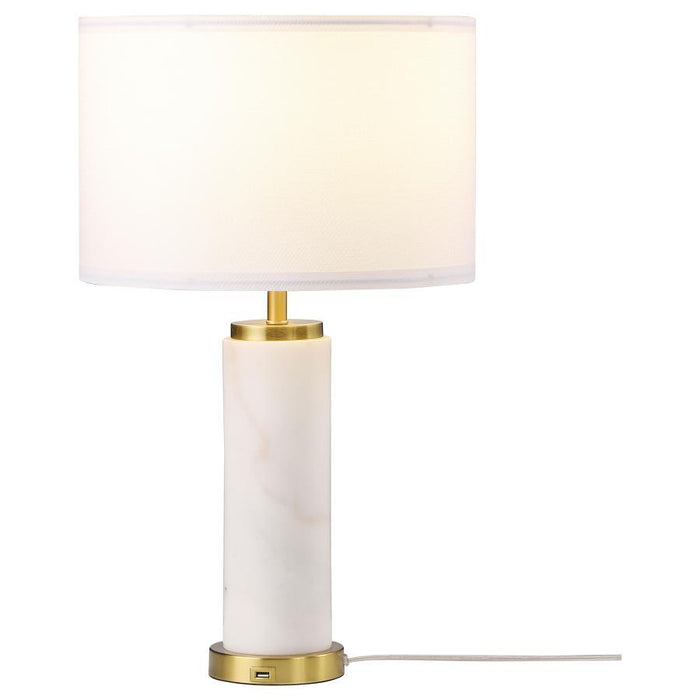 Lucius - Drum Shade Marble Body Table Lamp - White