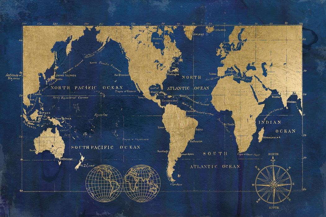 Small - Indigo World Map By Carol Robinson - Blue