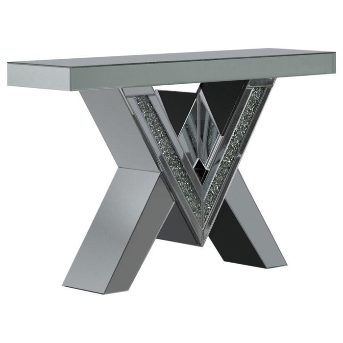 Taffeta - V-Shaped Mirrored Entryway Console Table - Silver