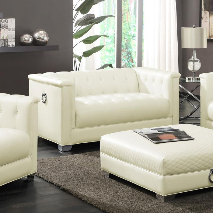 Chaviano - Upholstered Track Arm Loveseat - Pearl White