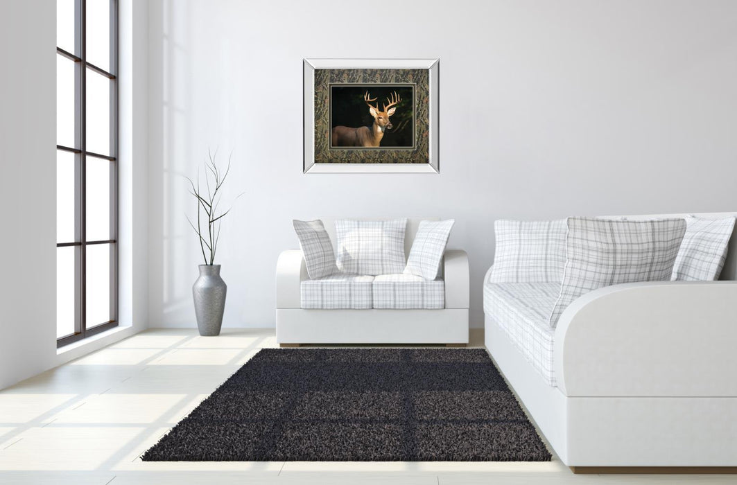 White Tail Buck By Tony Campbell Double Matted - Mirror Framed Print Wall Art - Black