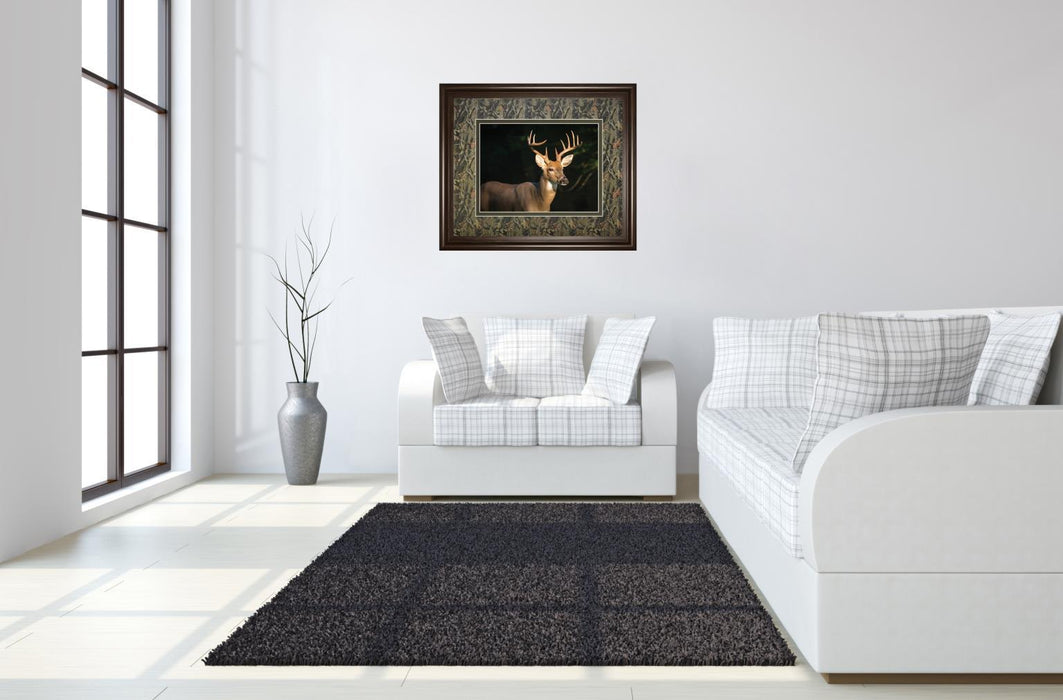 White Tail Buck By Tony Campbell Double Matted - Framed Print Wall Art - Black