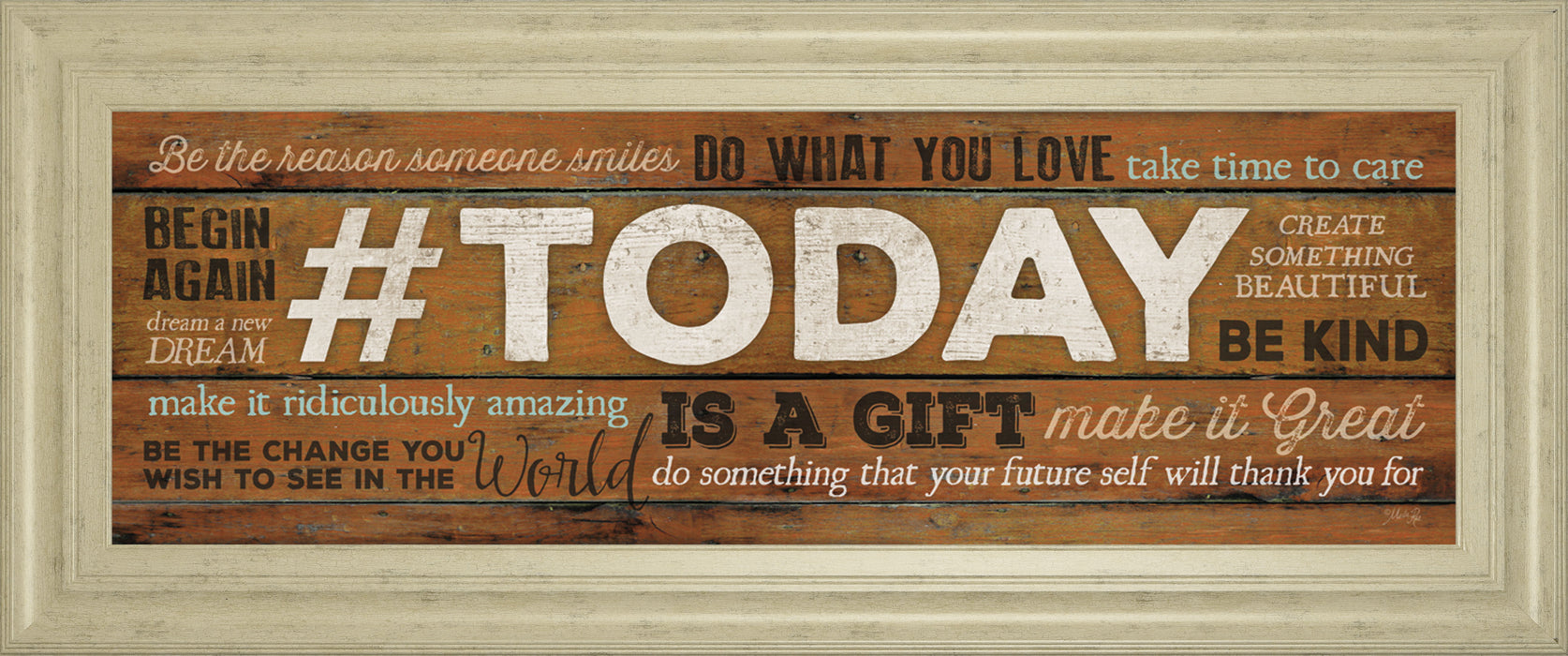 Today Is A Gift By Marla Rae Motivational - Framed Print Wall Art - Dark Brown