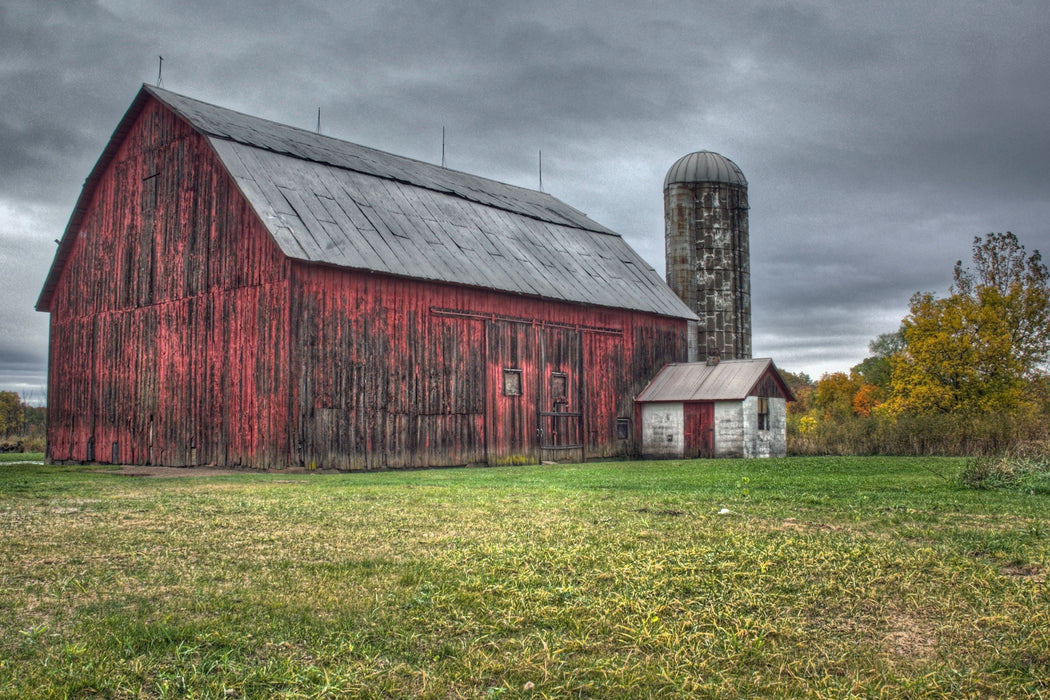 Framed Small - Red Barn - Green