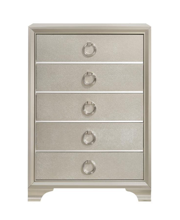 Salford - 5-Drawer Bedroom Chest - Metallic Sterling