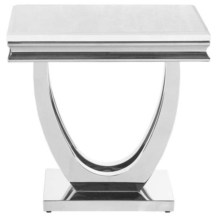 Kerwin - Square Stone Top End Table - White And Chrome