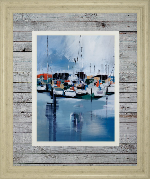 Docked By Fitsimmons, A. - Framed Print Wall Art - Blue