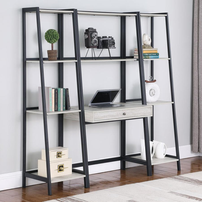 Pinckard - 3 Piece Ladder Desk And Bookcase Set - Gray Stone