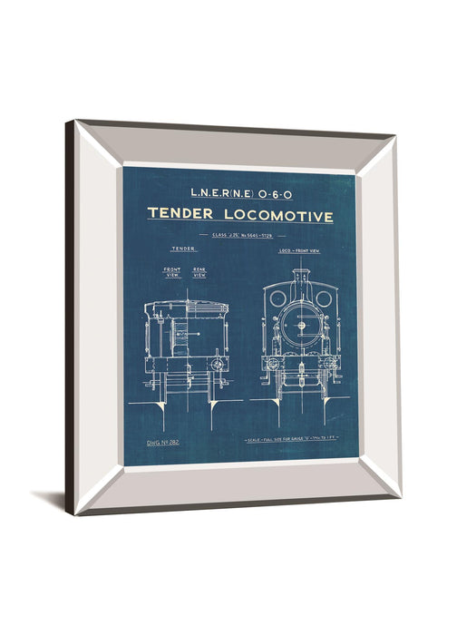 Locomotive Blueprint III By Wild Apple Portfolio - Mirror Framed Print Wall Art - Blue