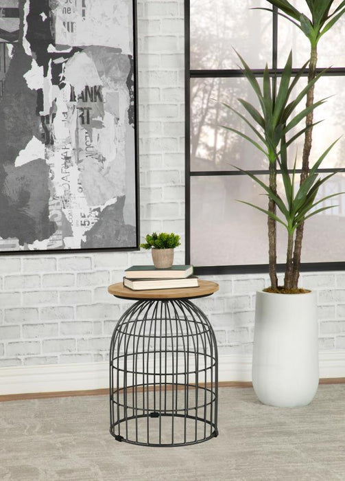 Bernardo - Round Wire Frame Side Table - Natural And Gunmetal