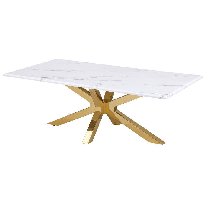 Visalia - Faux Marble Top Stainless Steel Coffee Table - Gold