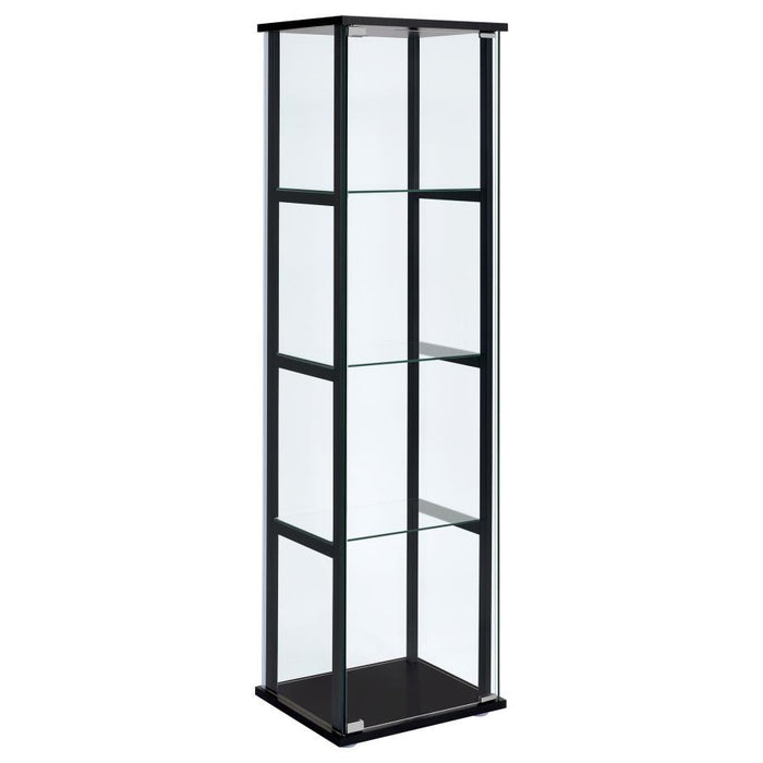 Cyclamen - 4-Shelf Clear Glass Curio Display Cabinet - Black