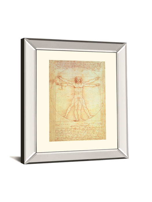 Vituvian Man By Leonardo Da Vinci - Mirror Framed Print Wall Art - Beige