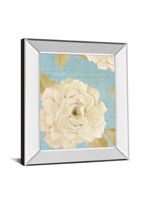 Scripted Poetic Peonies Il By Lanie Loreth - Mirror Framed Print Wall Art - Blue