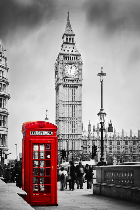 Framed - Red Phone Booth - Dark Gray