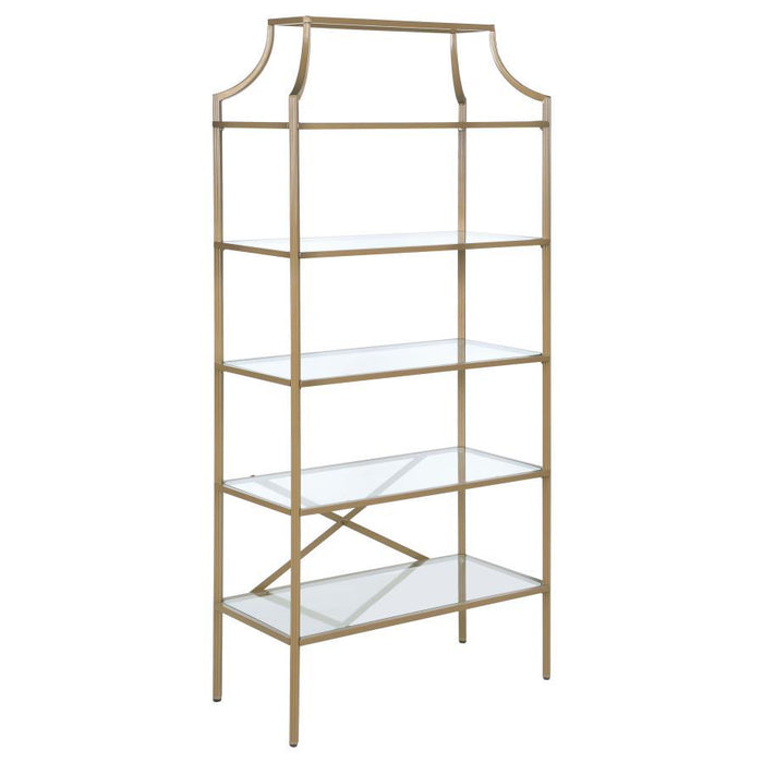 Serena - 5-Shelf Glass Bookshelf - Gold