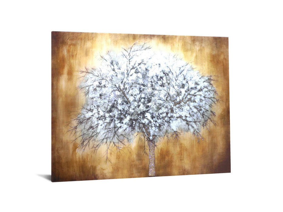 Temp Glass With Foil & Rhinestones - Abstract Tree - Light Brown