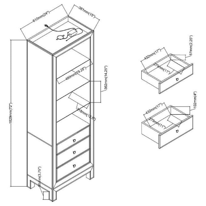 Natalia - 3-Drawer Media Tower - Pearl Silver