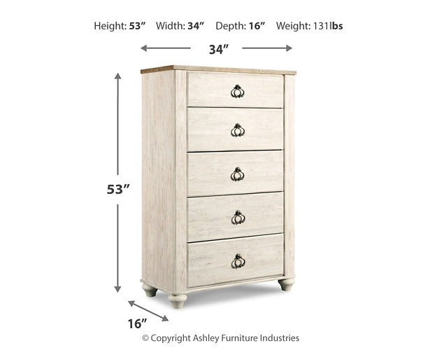 Willowton  Panel Bed With Mirrored Dresser, Chest And Nightstand