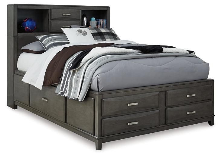 Caitbrook  Storage Bed With 8 Storage Drawers With Mirrored Dresser And 2 Nightstands