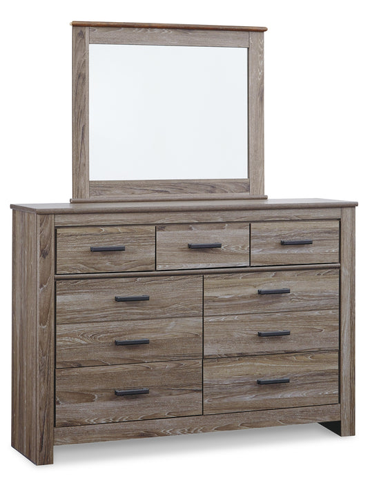 Zelen King/California King Panel Headboard with Mirrored Dresser and 2 Nightstands