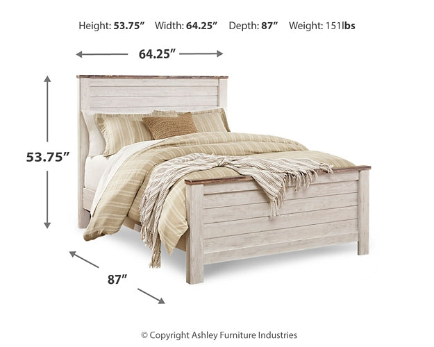 Willowton  Panel Bed With Mirrored Dresser, Chest And 2 Nightstands