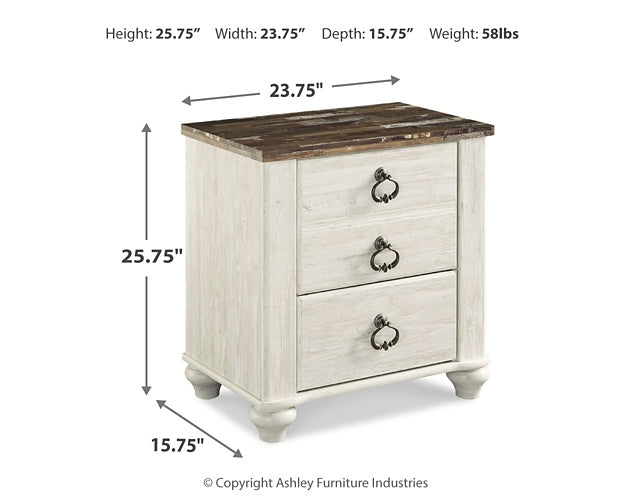 Willowton California King Panel Bed with Mirrored Dresser and 2 Nightstands