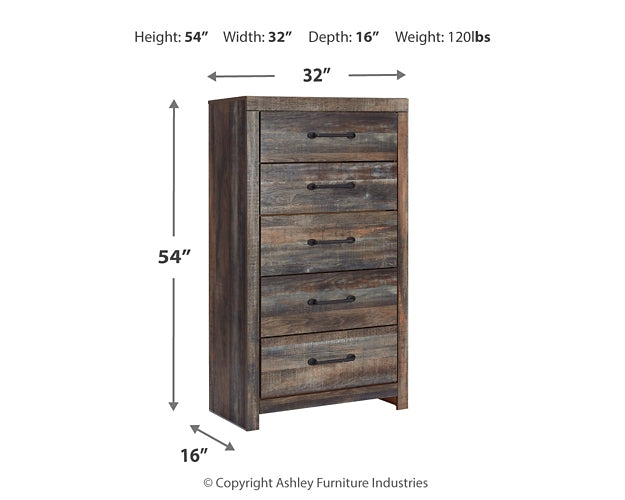 Drystan King Panel Headboard with Mirrored Dresser, Chest and 2 Nightstands