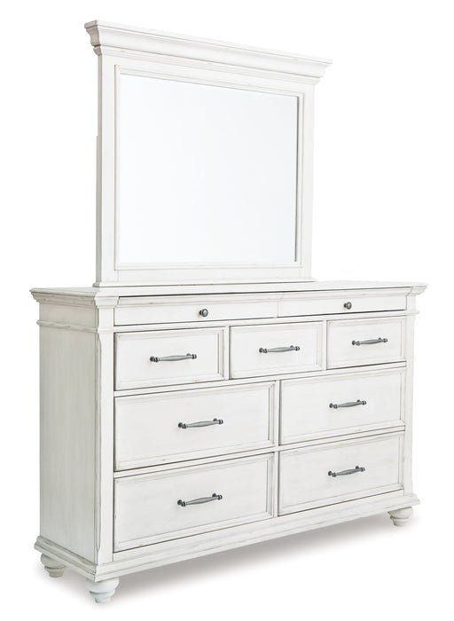 Kanwyn King Panel Bed with Storage with Mirrored Dresser, Chest and Nightstand