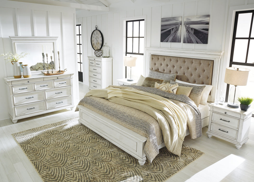 Kanwyn Queen Panel Bed with Mirrored Dresser and 2 Nightstands