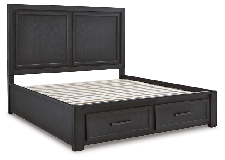 Foyland California King Panel Storage Bed with Mirrored Dresser