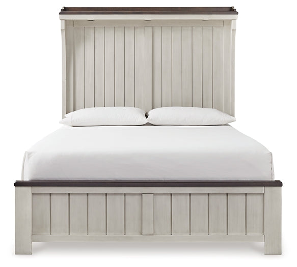 Darborn Queen Panel Bed with Mirrored Dresser and Chest