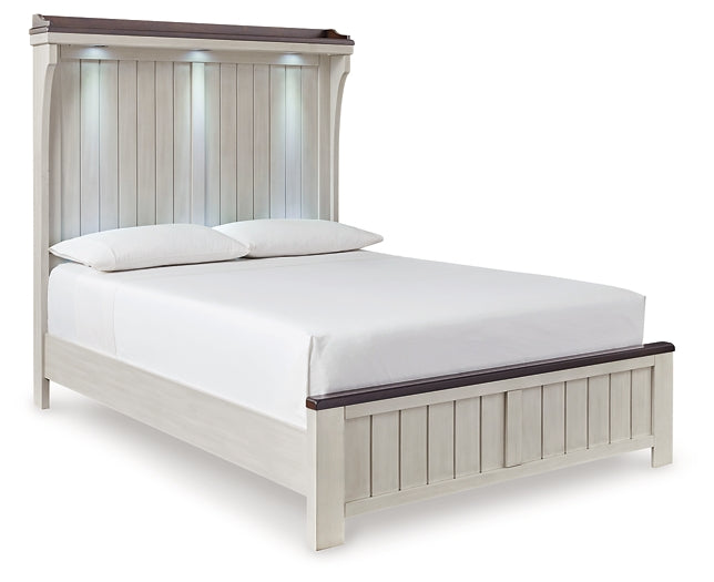 Darborn Queen Panel Bed with Mirrored Dresser and Nightstand