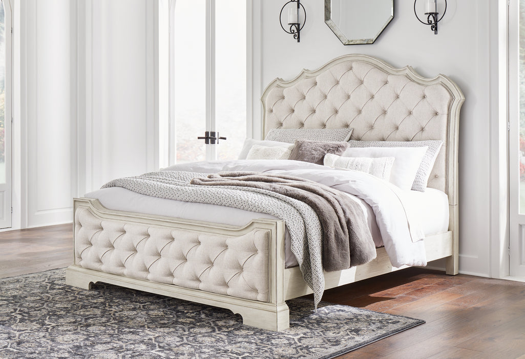 Arlendyne California King Upholstered Bed with Mirrored Dresser, Chest and 2 Nightstands