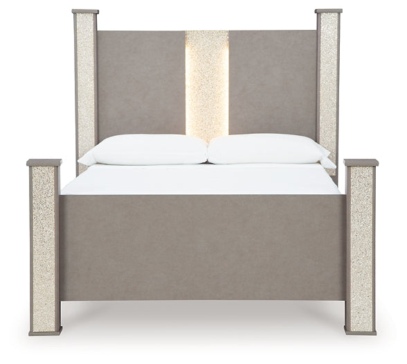 Surancha Queen Poster Bed with Mirrored Dresser