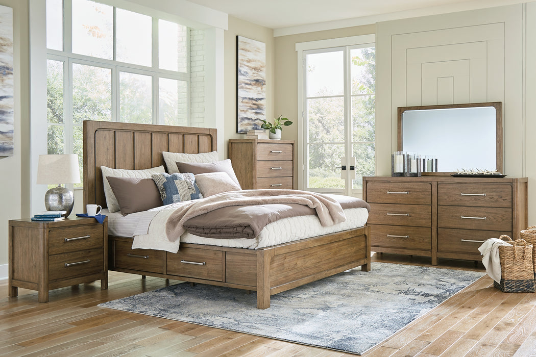 Cabalynn King Panel Bed with Storage with Mirrored Dresser, Chest and 2 Nightstands