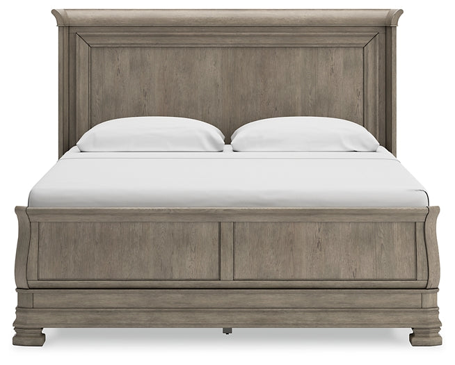 Lexorne King Sleigh Bed with Mirrored Dresser and 2 Nightstands