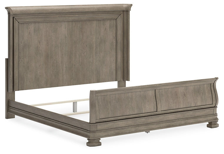 Lexorne King Sleigh Bed with Mirrored Dresser and 2 Nightstands