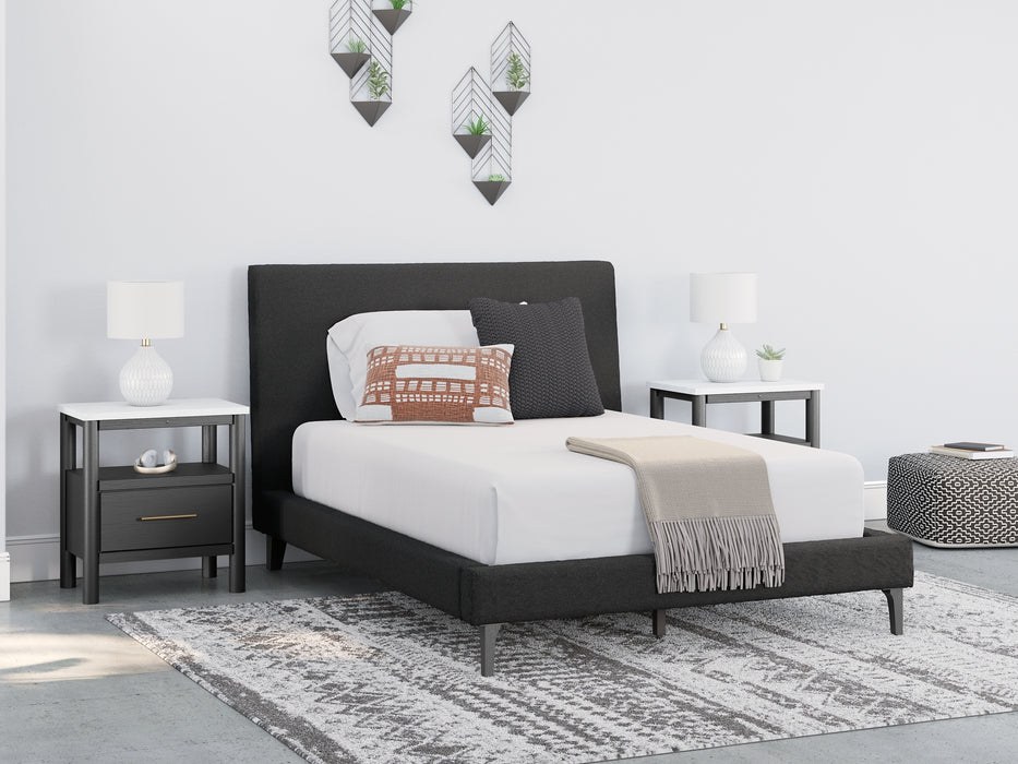 Cadmori Full Upholstered Bed with Mirrored Dresser